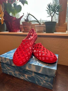 Jeffrey Campbell Red Lattice Slip-On Sandals